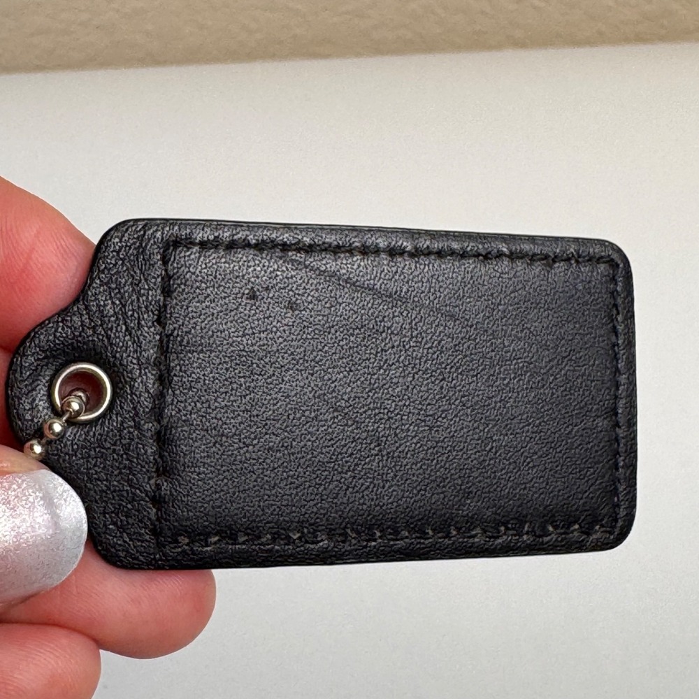 Coach Black Leather Hang Tag 3 x 1.5 Silver Tone Ball Chain - Picture 8 of 16